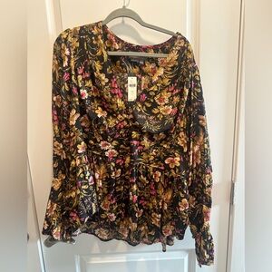 Anthropologie Black and Pink Floral Blouse